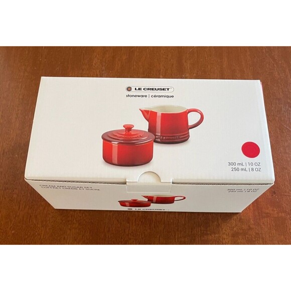 Le Creuset Stoneware Signature Cream and Sugar Set Cerise Cherry Red NEW - Picture 13 of 16